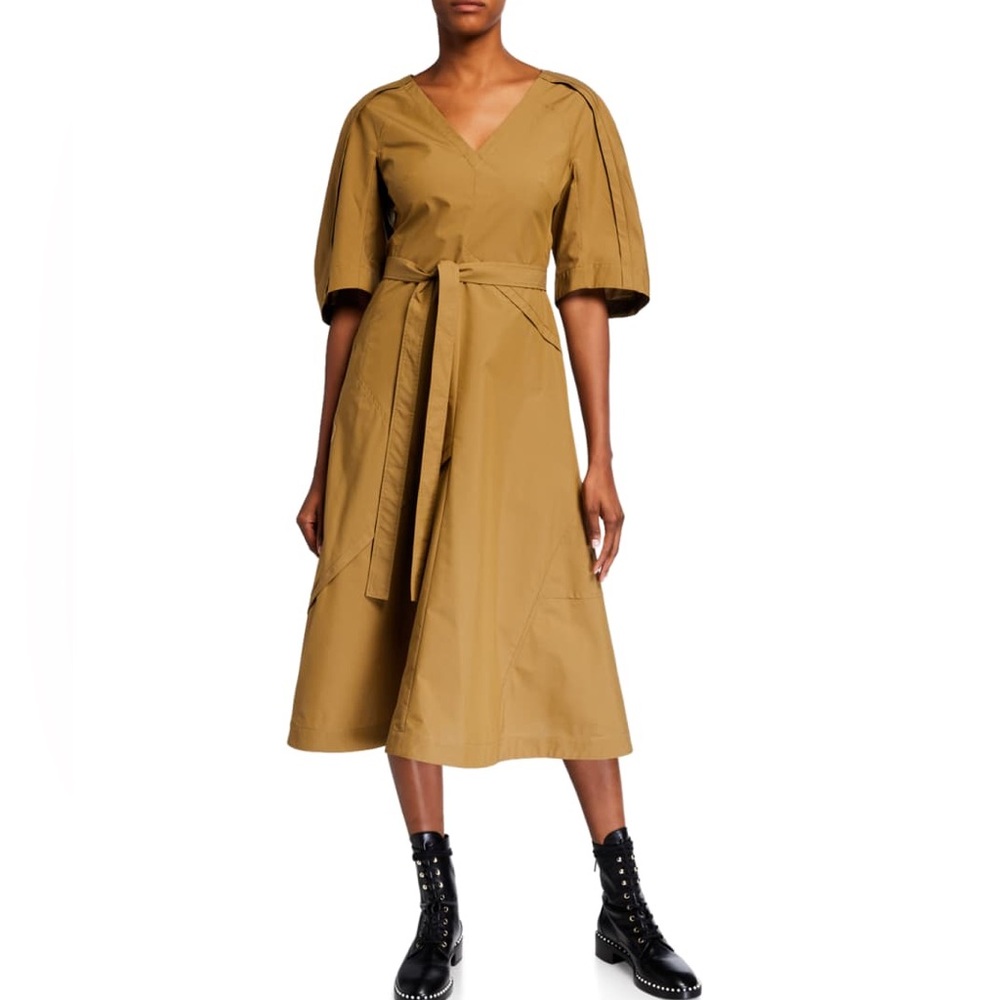 3.1 Philip Lim Balloon-sleeve Cotton-blend Midi Dress In Black